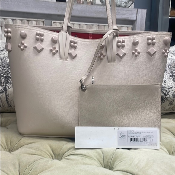 Christian Louboutin Cream Studded Tote Bag Set